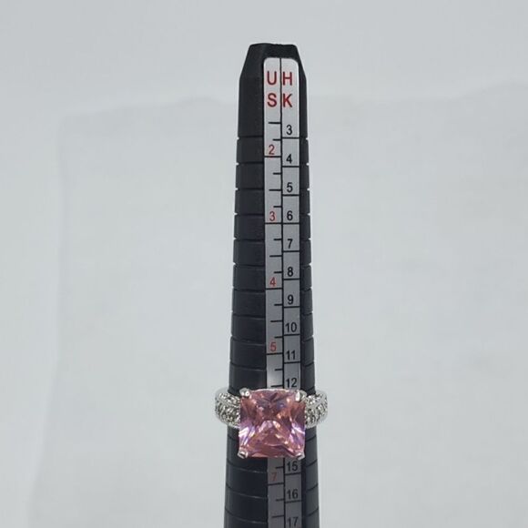 Vintage Sterling Silver Pink Sapphire CZ Princess Cut With Heart Pendant Sz 6 - Picture 10 of 17